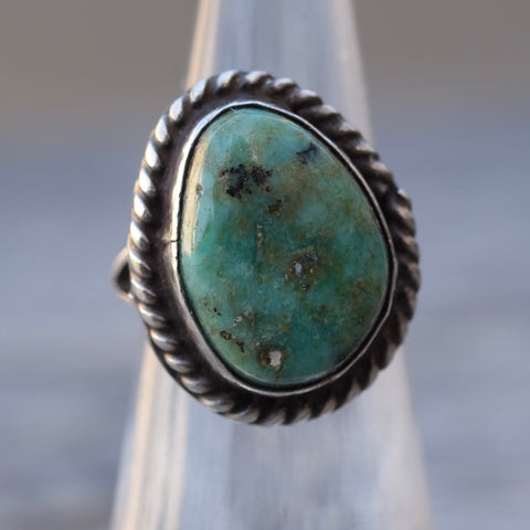 Vintage Sterling Turquoise Roper Ring 4.75
