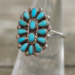 Vintage Sterling Turquoise Cluster Ring 6.25