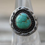 Vintage Sterling Turquoise Stamped Ring 6.25