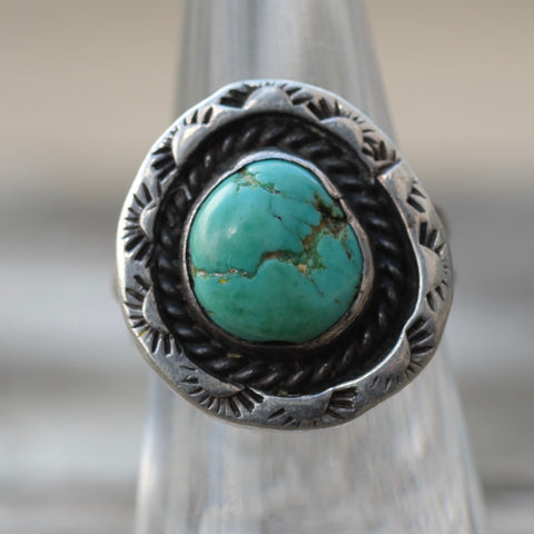 Vintage Sterling Turquoise Stamped Ring 6.25