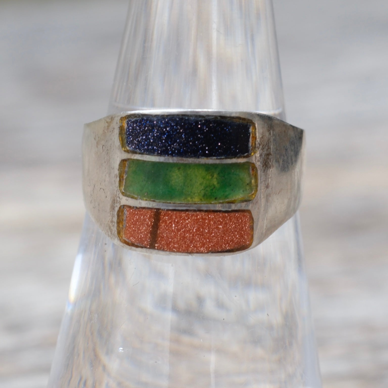 Vintage Sterling Multistone Inlay Ring 6