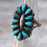 Vintage Sterling Turquoise Inlay Cluster Ring 4.5