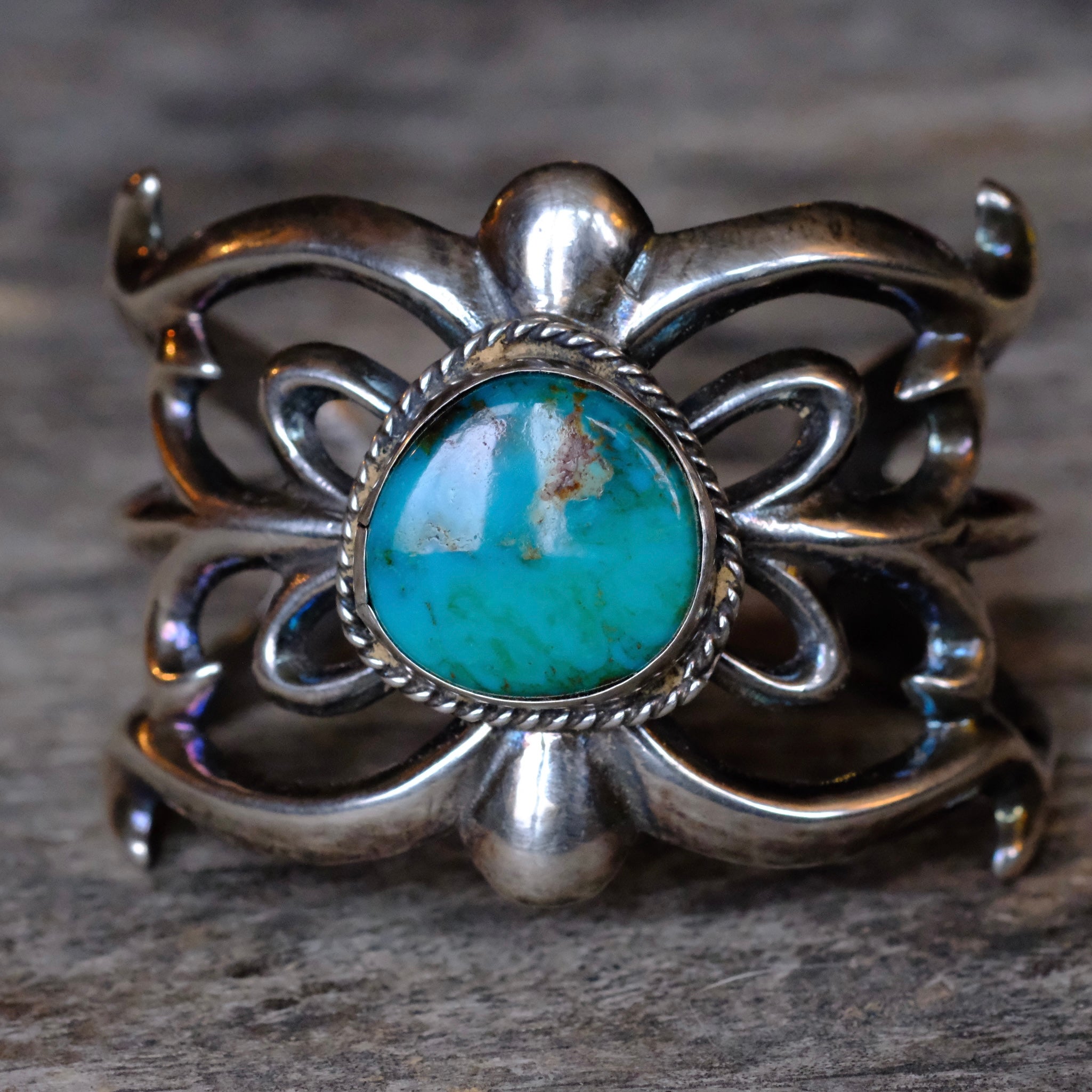 Vintage Sterling Turquoise Sandcast Cuff Bracelet 74.7 Grams