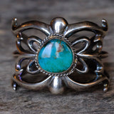 Vintage Sterling Turquoise Sandcast Cuff Bracelet 74.7 Grams