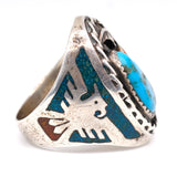 Vintage Sterling Turquoise and Coral Thunderbird Ring 9.5
