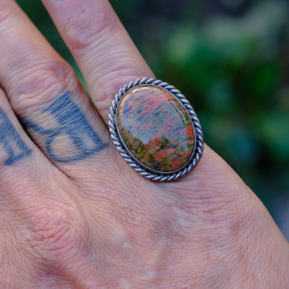 Vintage Sterling Jasper Ring 7.25