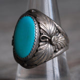 Vintage Sterling Turquoise Feather Ring 9.5