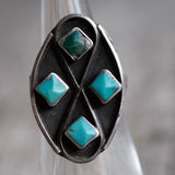 Vintage Sterling Turquoise 4-Stone Ring 3.25