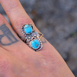 Vintage Sterling 2-Stone Turquoise Blossom Ring 5.75