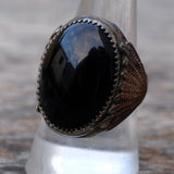 Vintage Sterling Onyx Ribbed Band Ring 9.25