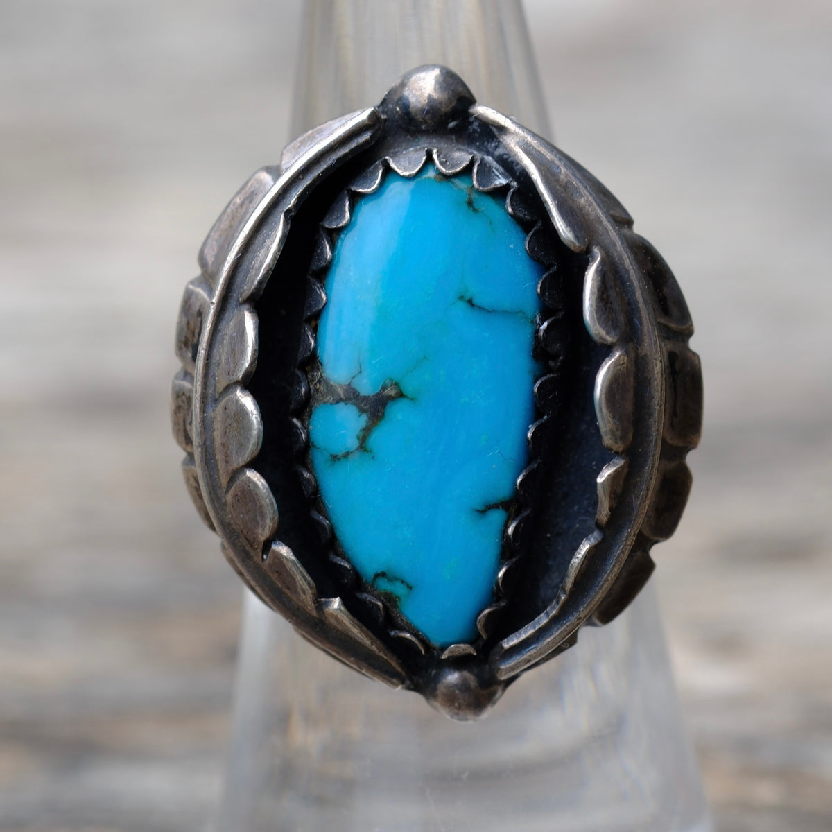 Vintage Sterling Turquoise Double Feather Ring 6