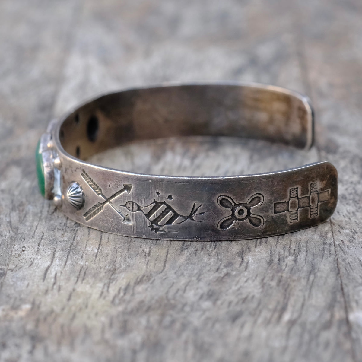 Vintage Sterling 3-Stone Turquoise Stamped Cuff Bracelet