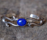 Vintage Sterling Lapis Sandcast Cuff Bracelet 6"
