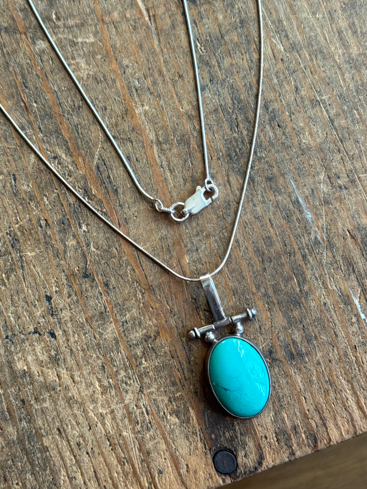 Vintage Sterling Silver Hinged Turquoise Necklace