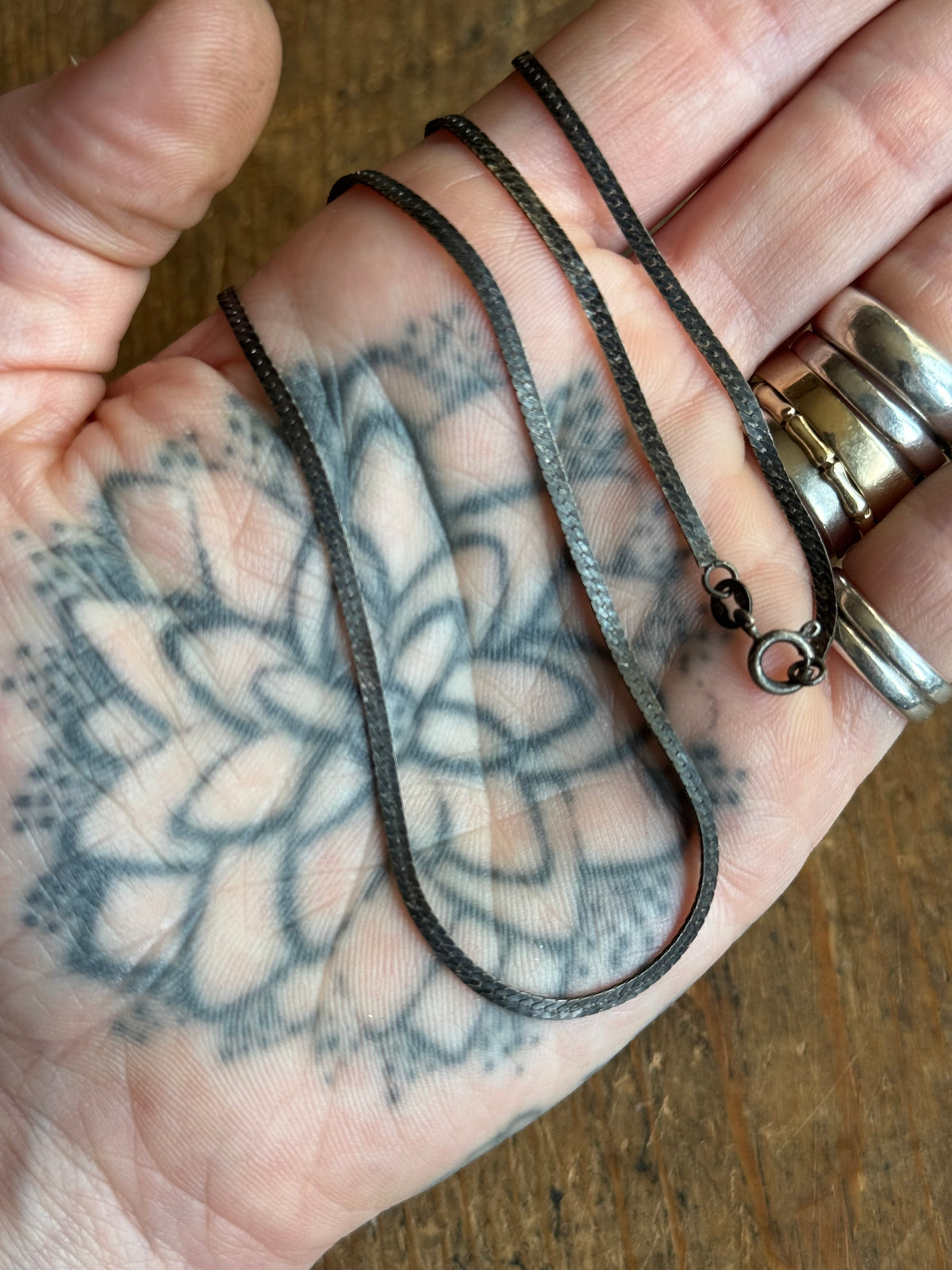 Vintage Sterling Silver 20" Patinaed Herringbone Chain
