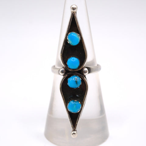 Vintage Sterling 4-Stone Turquoise Ring 6.5