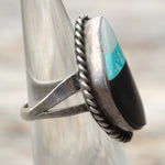 Vintage Sterling Multistone Inlay Roper Ring 5.25
