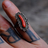Vintage Sterling Coral Ring 6