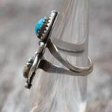 Vintage Sterling Turquoise and Mother Of Pearl Feather Ring 5