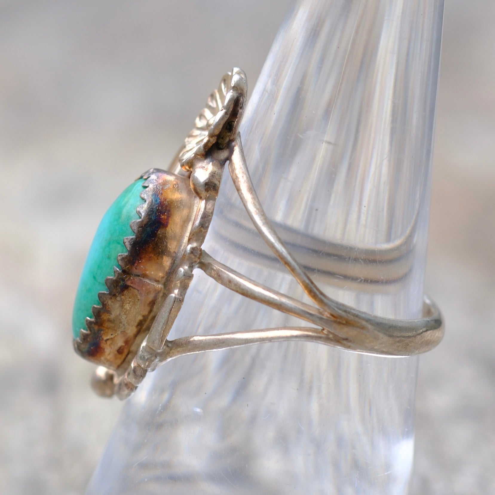 Vintage Sterling Turquoise Feather Ring 7.5