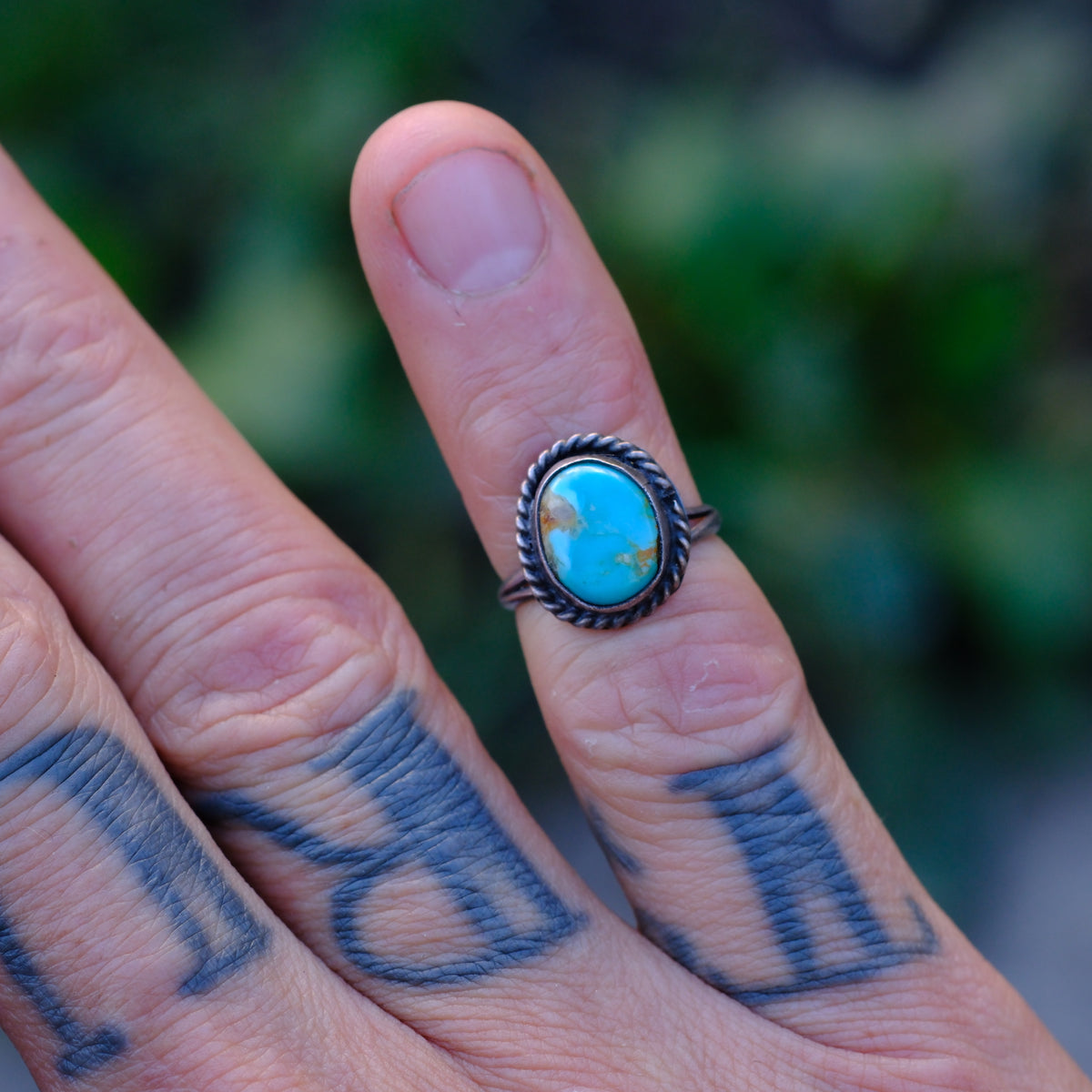 Vintage Sterling Turquoise Roper Ring 3