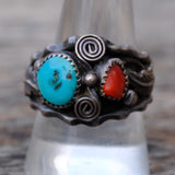Vintage Sterling Turquoise and Coral Ring 10.25