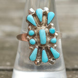 Vintage Sterling Turquoise Cluster Ring 8.5