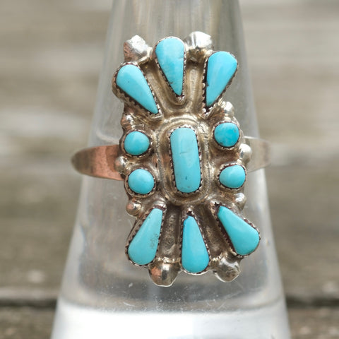Vintage Sterling Turquoise Cluster Ring 8.5