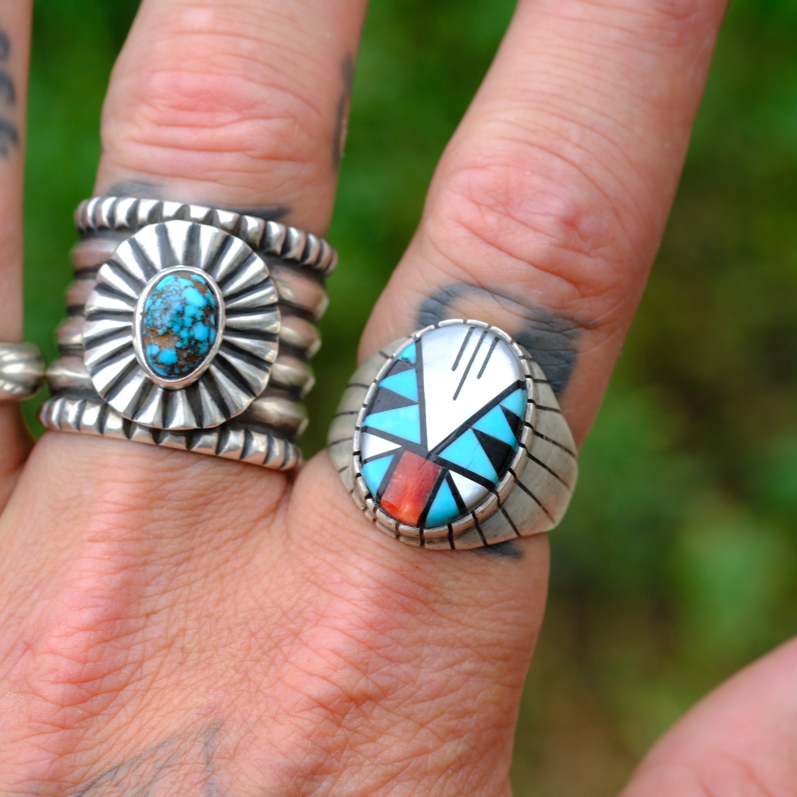 Vintage Sterling Zuni Inlay Ring 10.75