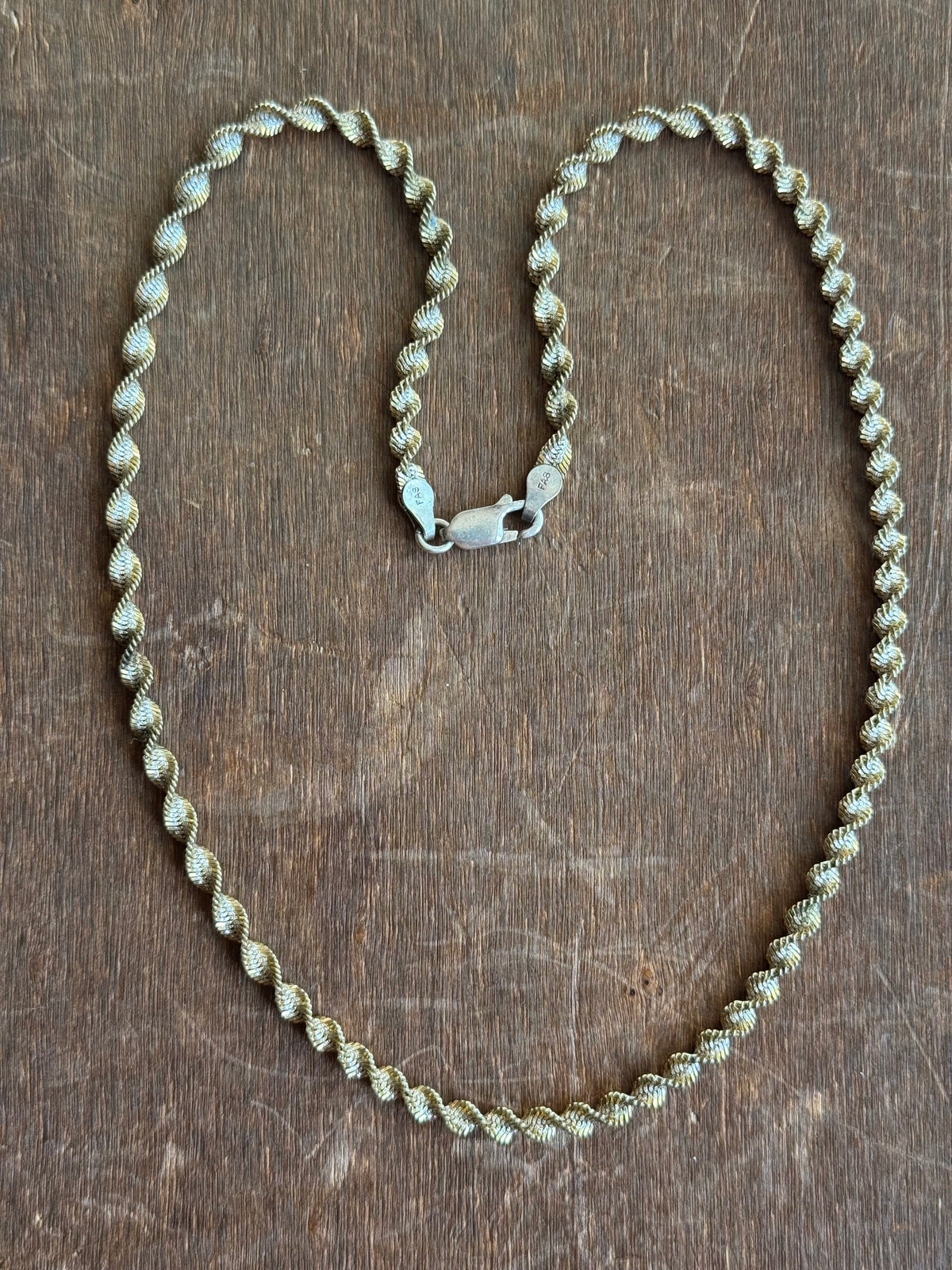 Vintage Sterling Silver 16” Two-Tone Twist Herringbone Chain
