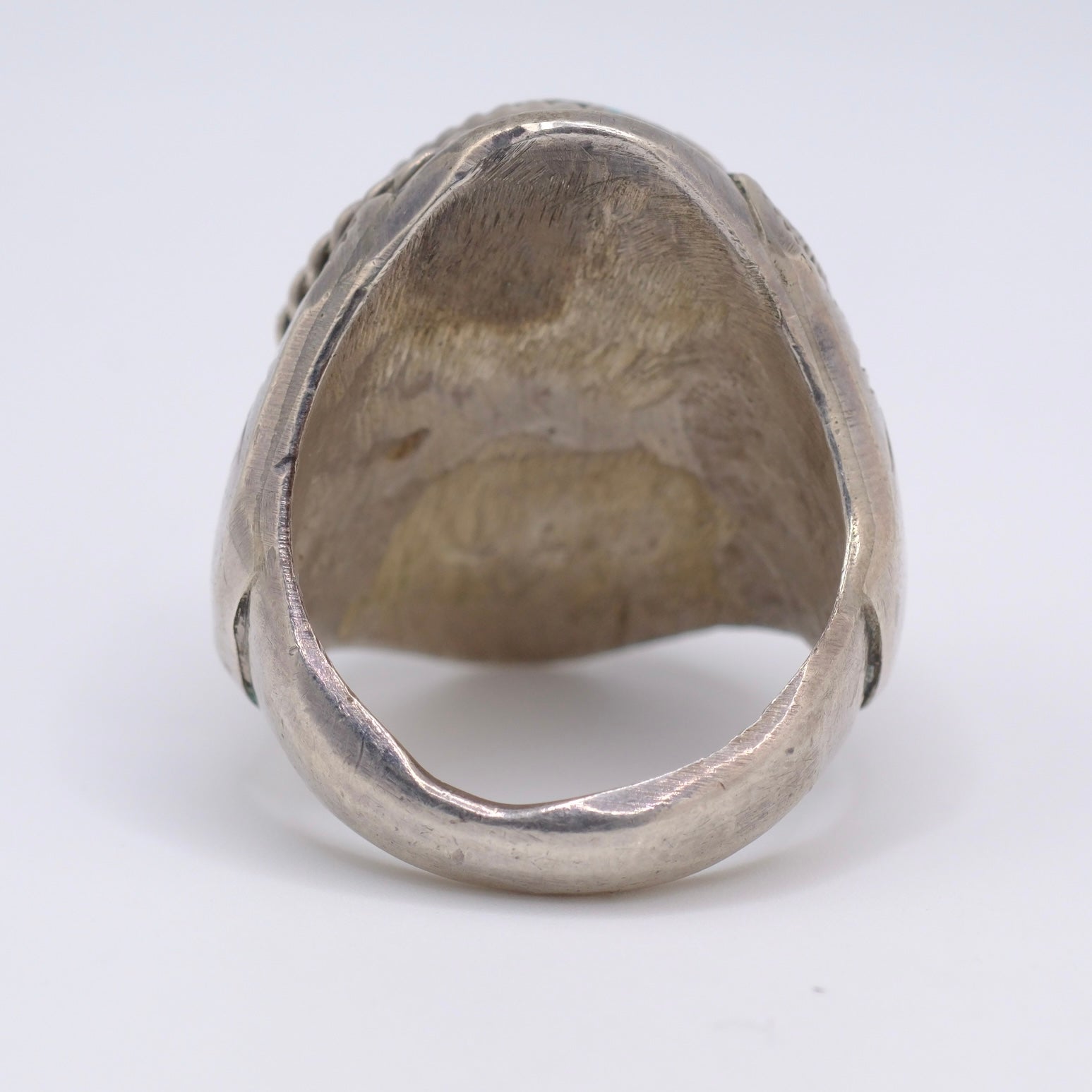 Vintage Sterling Turquoise Stamped Band Ring 10.5