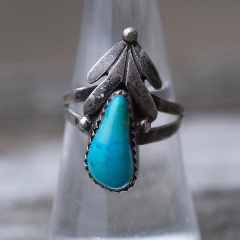 Vintage Sterling Turquoise Feather Ring 7.25