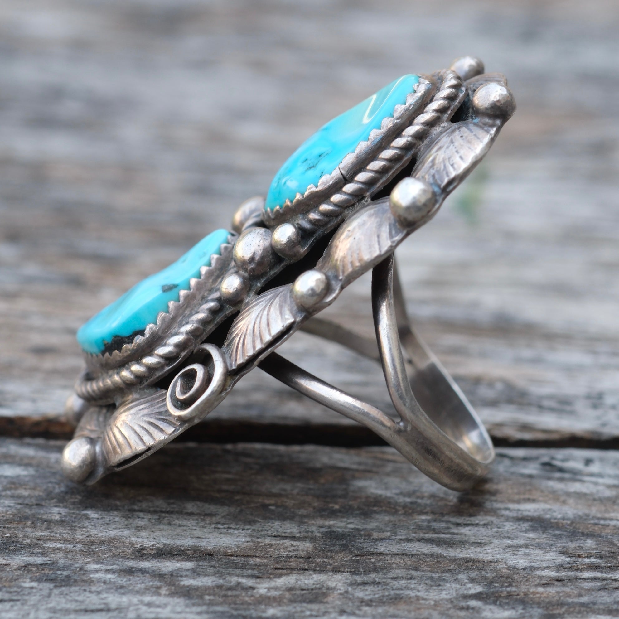 Vintage Sterling Turquoise Feather Ring 8.5