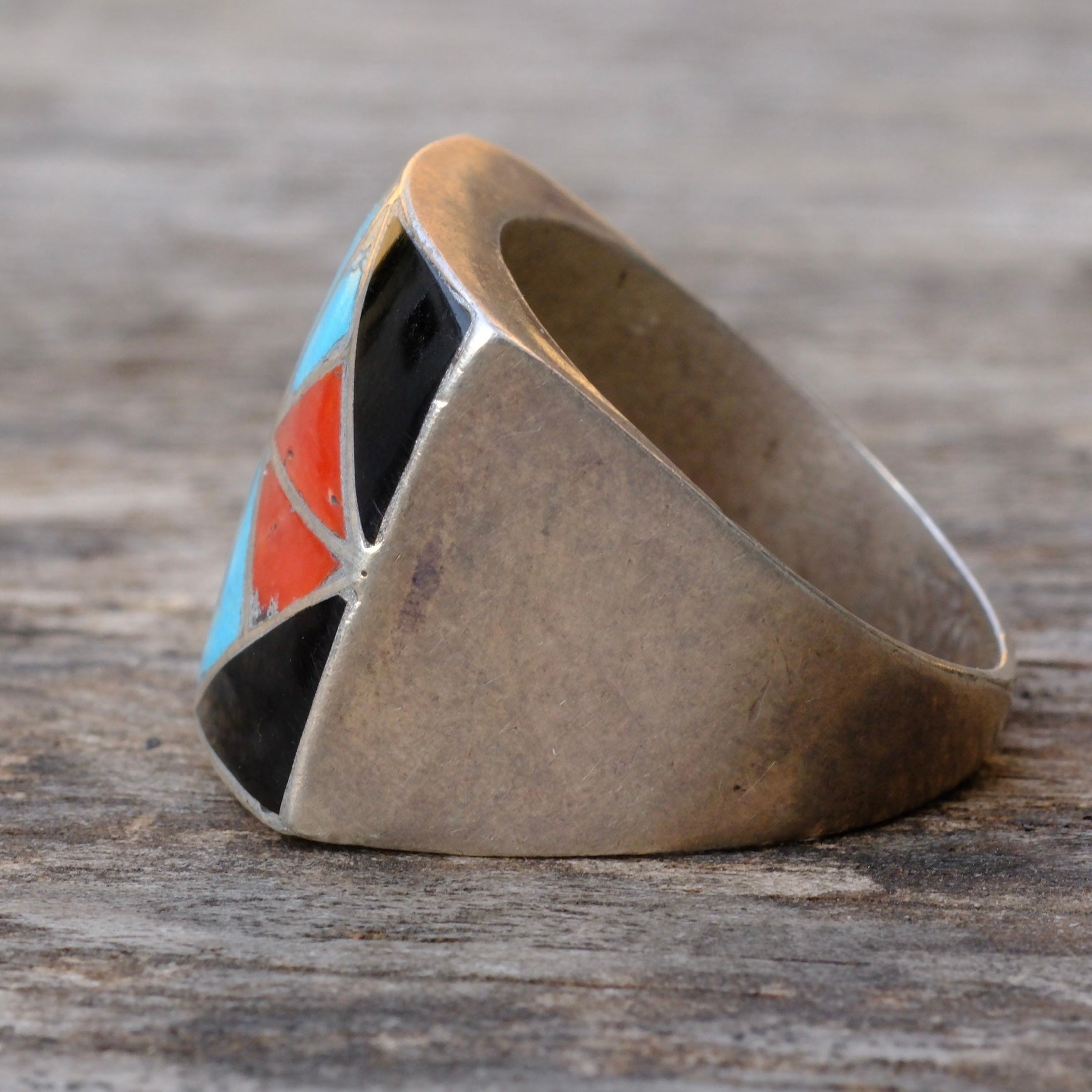 Vintage Sterling Multistone Inlay Ring 11