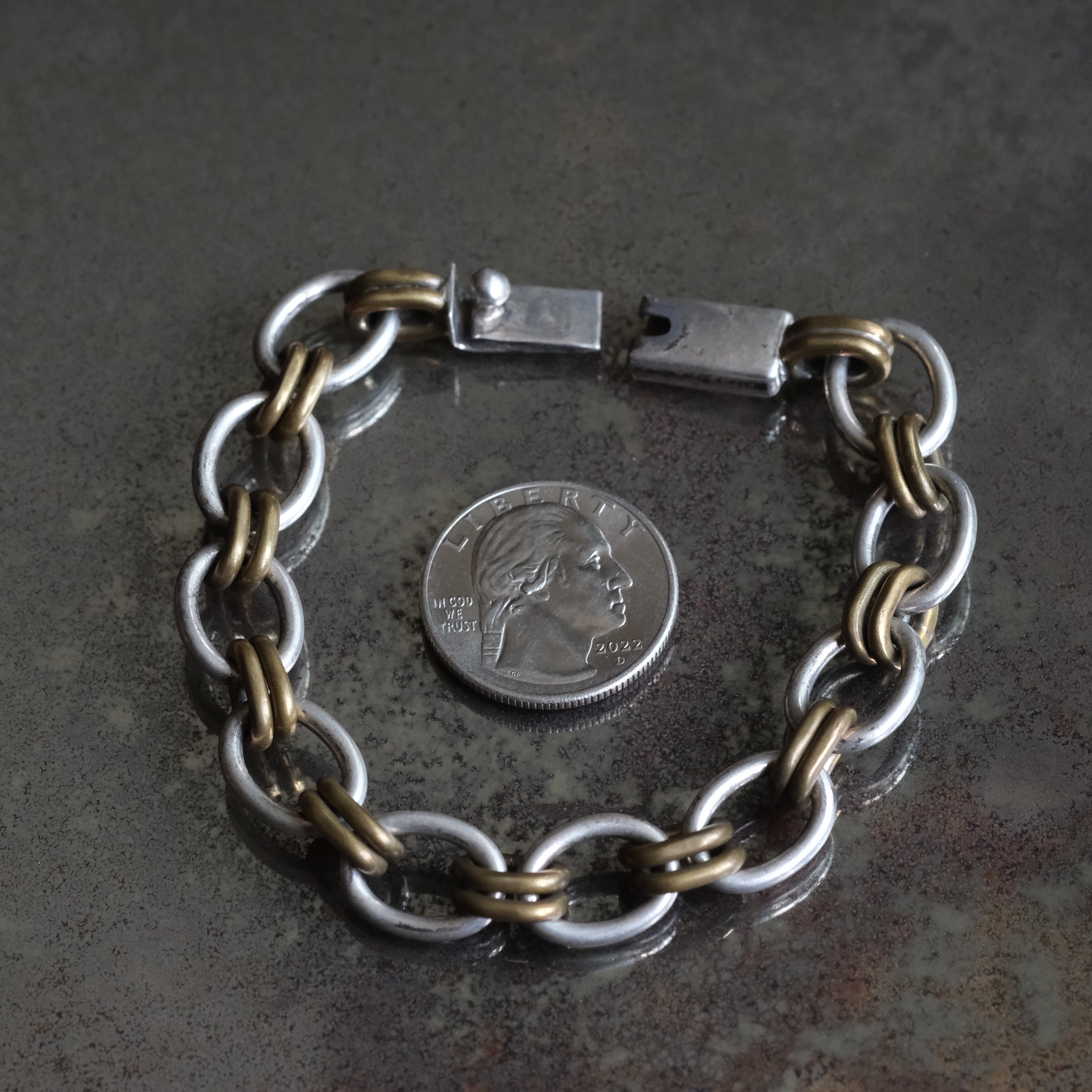 Vintage Sterling Silver and Copper Chain Bracelet 7.75"
