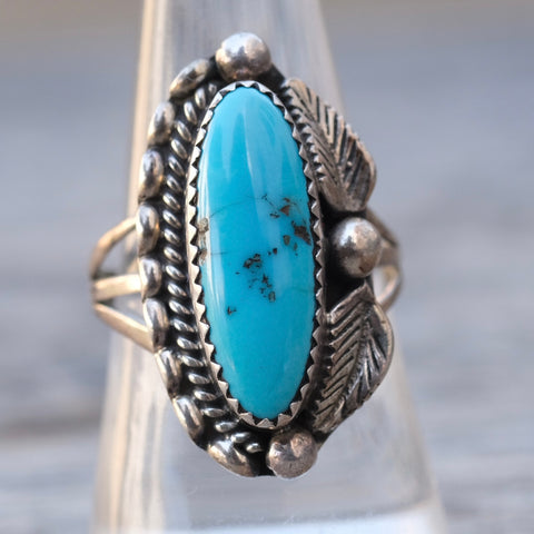 Vintage Sterling Turquoise Feather Ring 8.25
