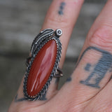 Vintage Sterling Carnelian Feather Ring 6.75
