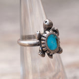 Vintage Sterling Turquoise Turtle Ring 4.5