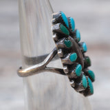Vintage Sterling Turquoise Inlay Cluster Ring 4.5
