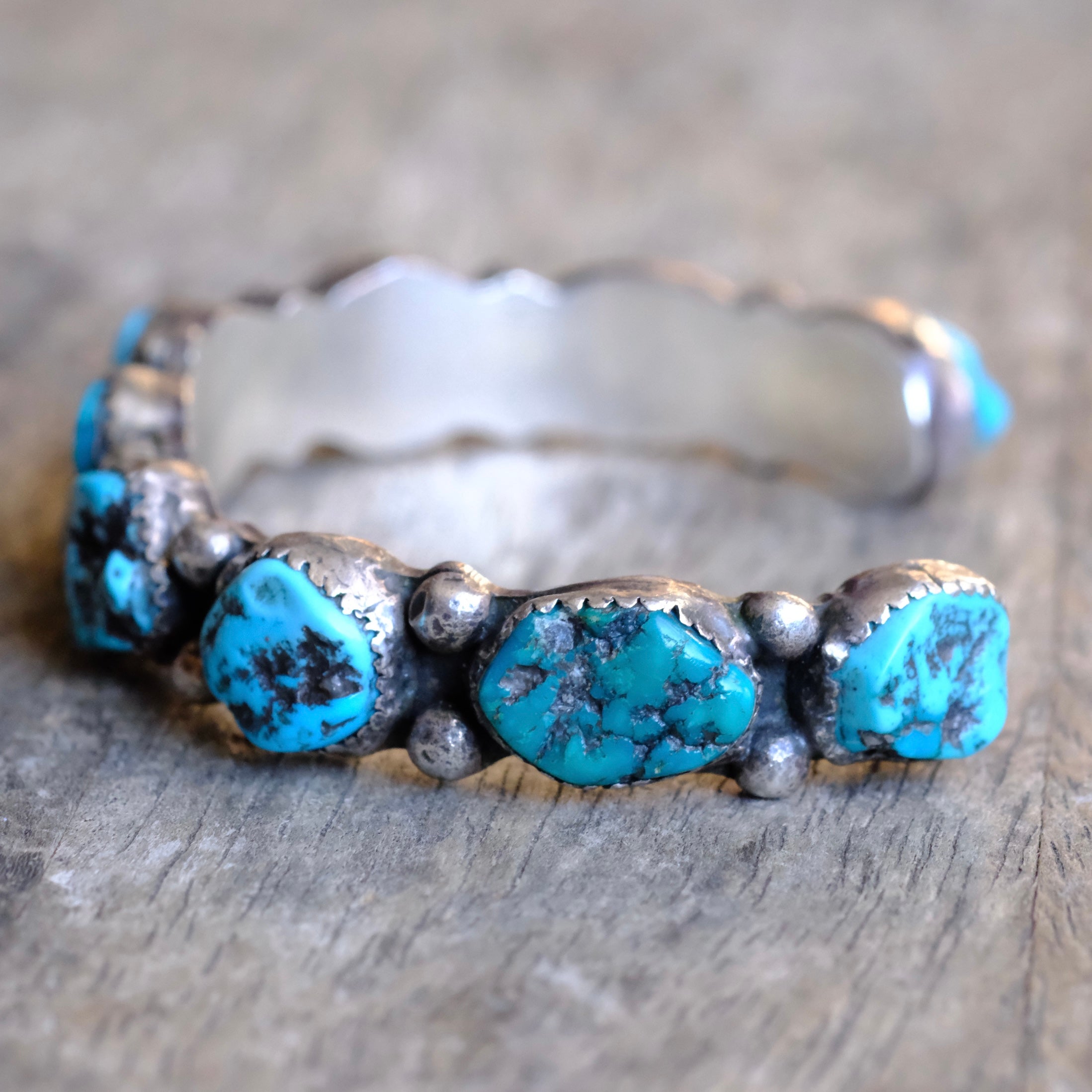 Vintage Sterling 9-Stone Turquoise Cuff Bracelet