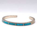 Vintage Sterling Turquoise Inlay Cuff Bracelet 6.25"