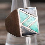 Vintage Sterling Turquoise and Onyx Inlay Ring 9.25
