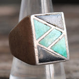 Vintage Sterling Turquoise and Onyx Inlay Ring 9.25
