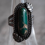 Vintage Sterling Turquoise Feather Ring 6.75