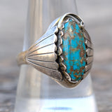 Vintage Sterling Turquoise Ribbed Band Ring 10.5