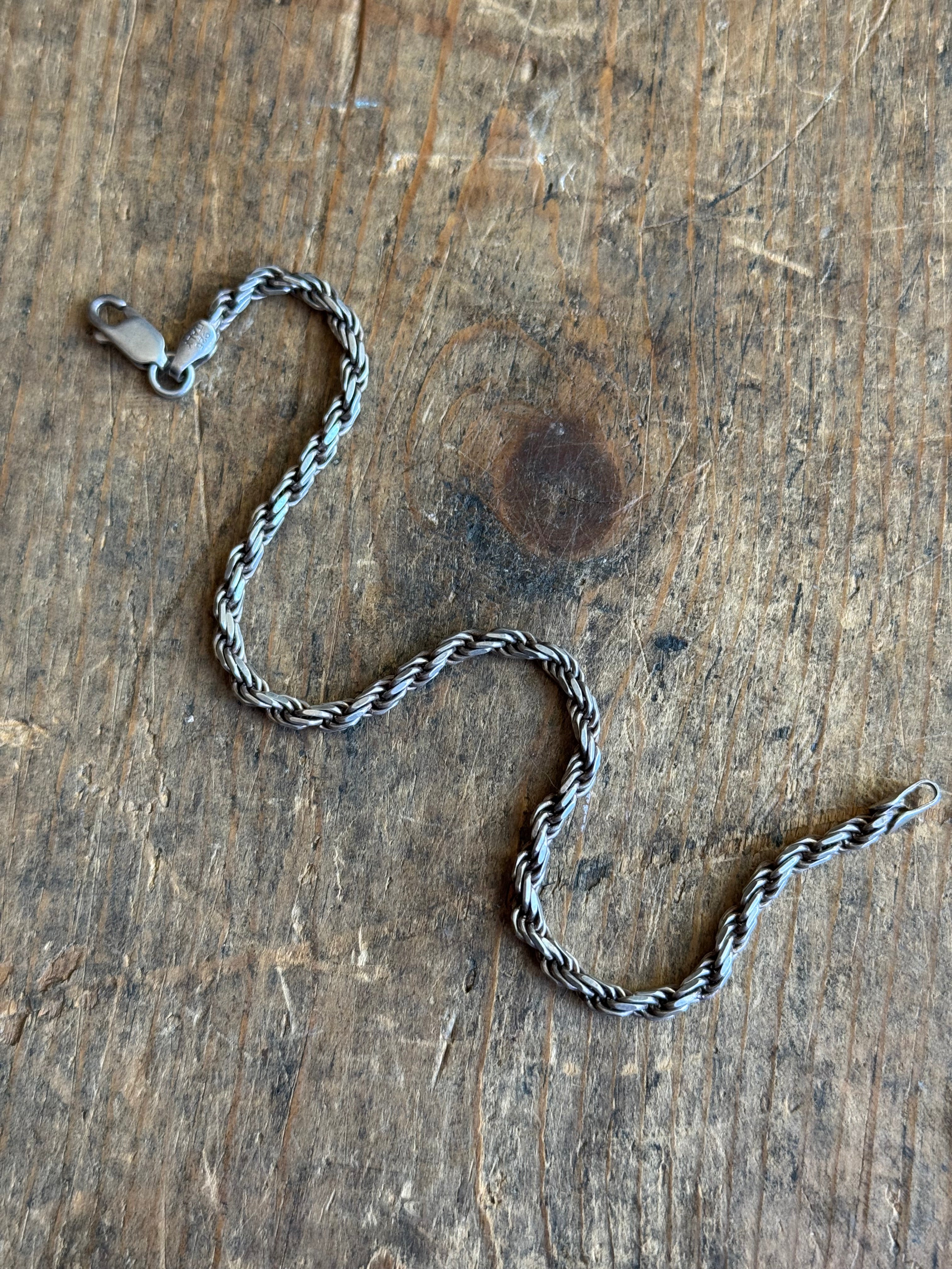 Vintage Sterling Silver Rope Chain Bracelet 8"