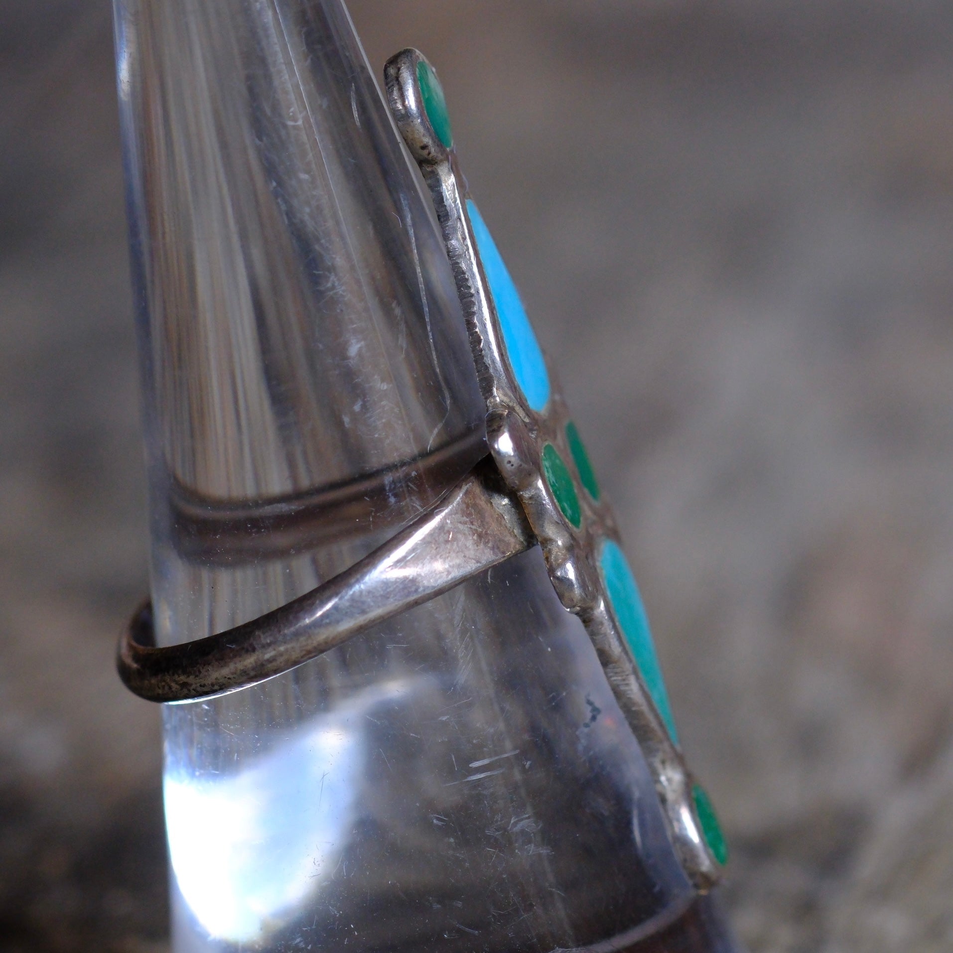 Vintage Sterling Zuni Inlay Turquoise Ring 7.75
