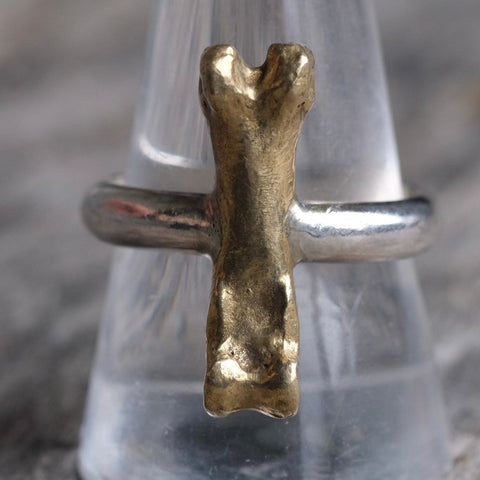 Sterling Silver And Brass Bone Ring 10