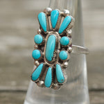 Vintage Sterling Turquoise Cluster Ring 6.75