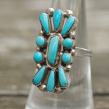 Vintage Sterling Turquoise Cluster Ring 6.75